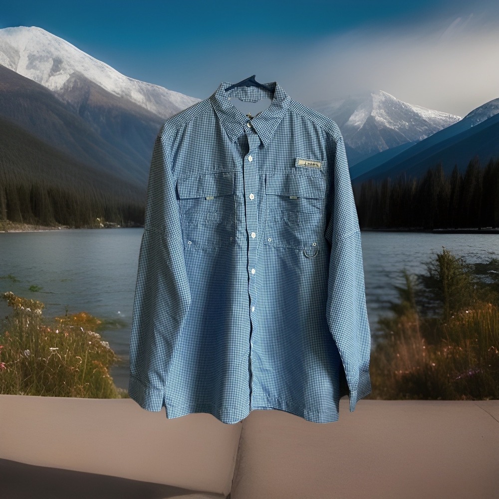 Habit Blue Check Mens Shirt Sz Medium Long Sleeve 40‎ + Solar Factor NWOT